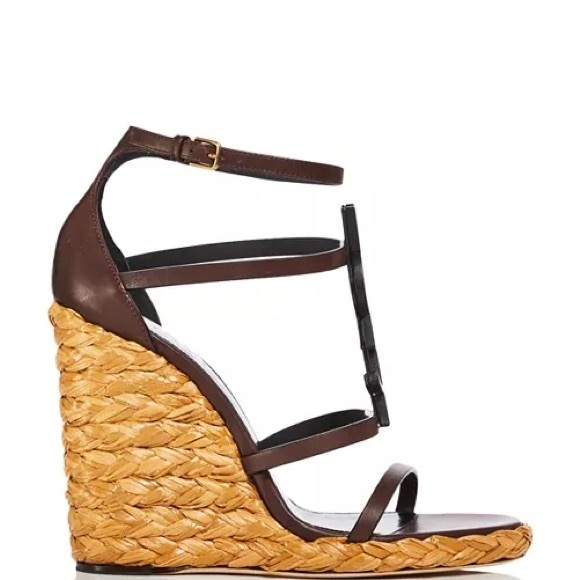 YVES SAINT LAURENT YSL CASSANDRA LOGO WEDGE HEEL ESPADRILLES Size 37 - Picture 4 of 9